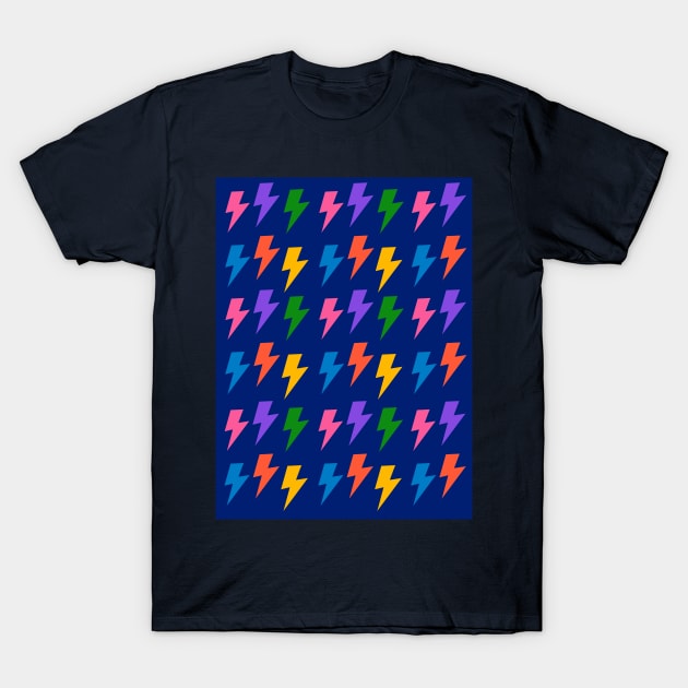 Rainbow Lightning Bolts Pack on Navy Blue T-Shirt by OneThreeSix